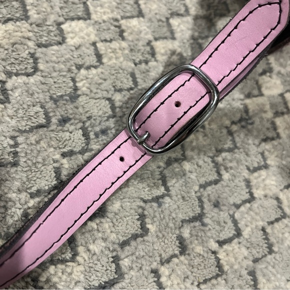 Embroidered Leather Crossbody Purse Adjustable Strap Pink & Purple Flowers Boho - Picture 10 of 12